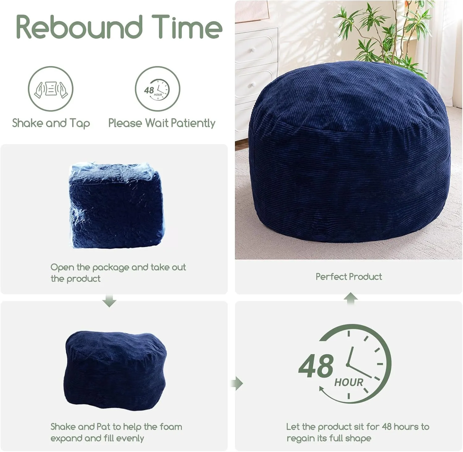 HIGOGOGO Giant Bean Bag Chair Bed for Adults,Convertible Beanbag Folds from Lazy Chair to Floor Mattress Bed,Large Floor Sofa Couch for Adult,Couples,Family,High-Density Foam Filling, Machine Washable