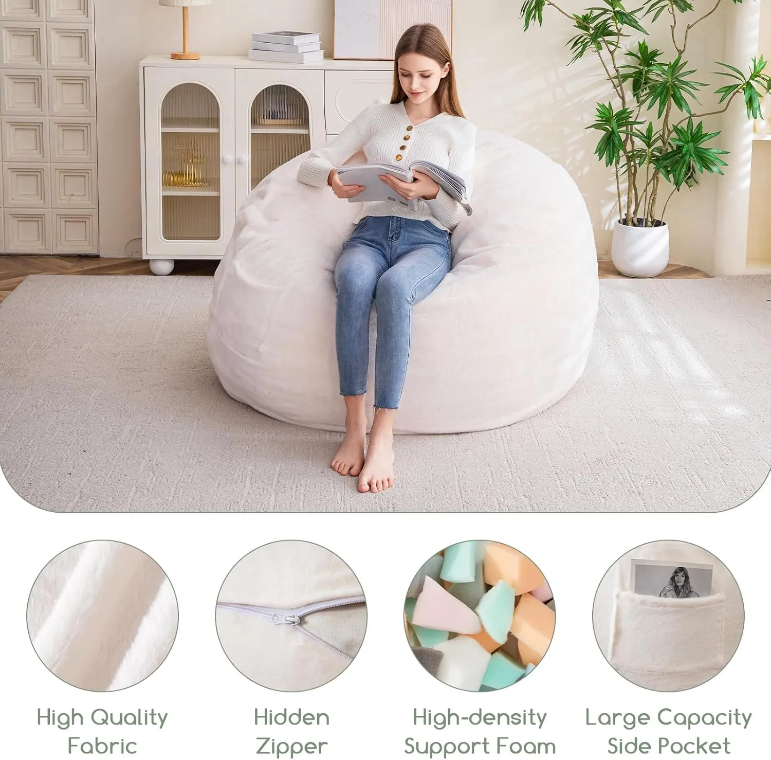 HIGOGOGO Giant Bean Bag Chair Bed for Adults,Convertible Beanbag Folds from Lazy Chair to Floor Mattress Bed,Large Floor Sofa Couch with High-Density Foam Filling, Machine Washable