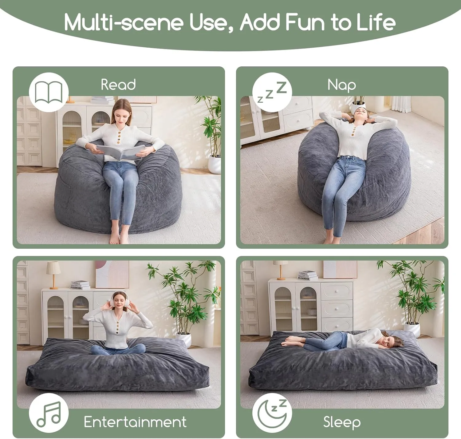 HIGOGOGO Giant Bean Bag Chair Bed for Adults,Convertible Beanbag Folds from Lazy Chair to Floor Mattress Bed,Large Floor Sofa Couch with High-Density Foam Filling, Machine Washable