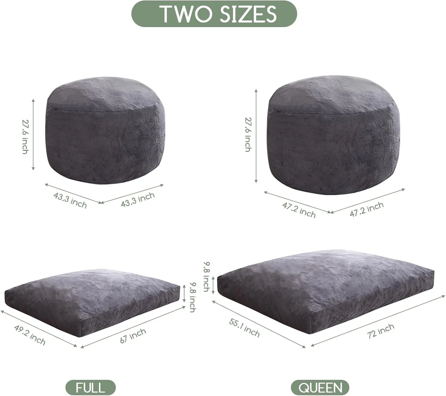 HIGOGOGO Giant Bean Bag Chair Bed for Adults,Convertible Beanbag Folds from Lazy Chair to Floor Mattress Bed,Large Floor Sofa Couch with High-Density Foam Filling, Machine Washable