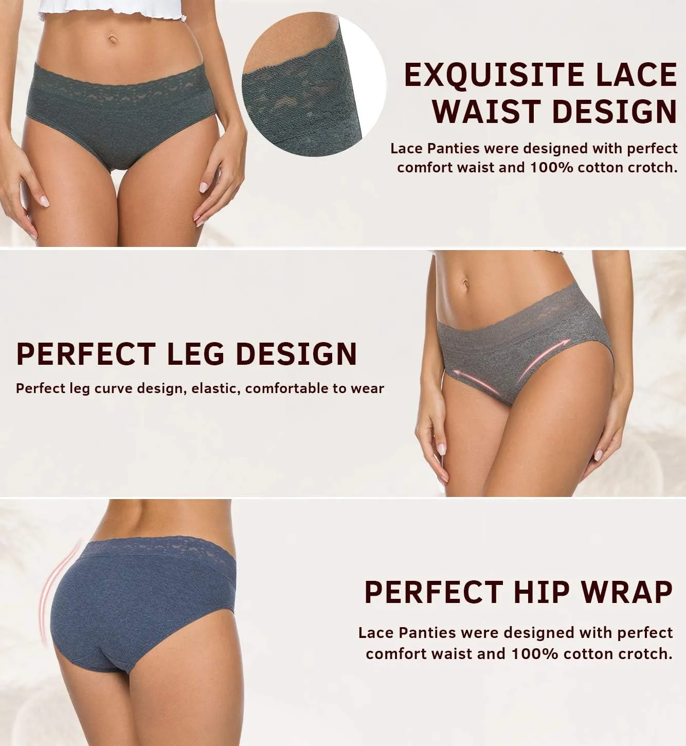 Hipster Panties for Women Underwear Lace Bikini Hip-huggers Panties 5 Pack(218S-Black)