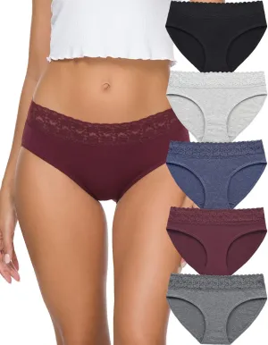 Hipster Panties for Women Underwear Lace Bikini Hip-huggers Panties 5 Pack(218S-Black)