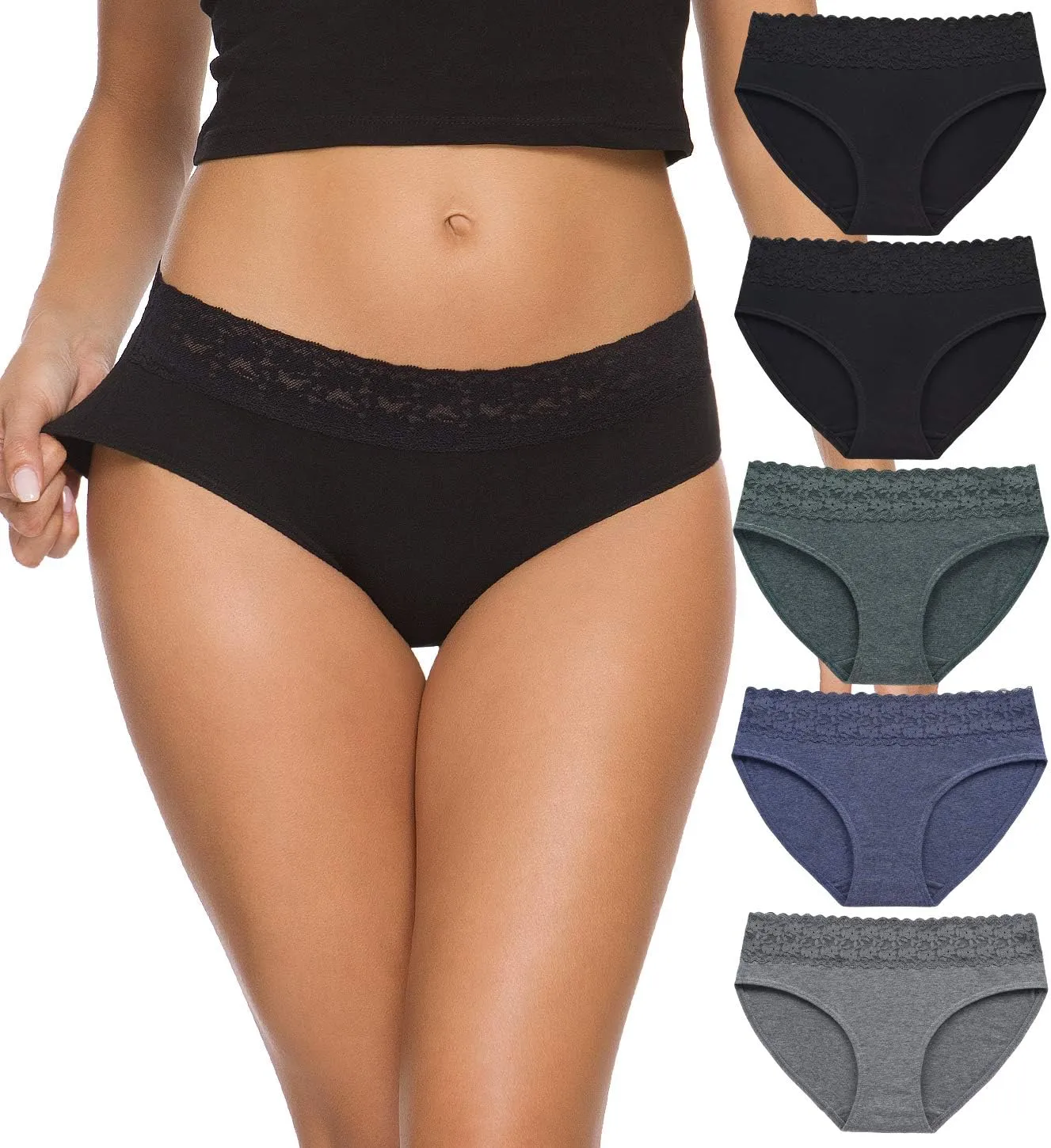 Hipster Panties for Women Underwear Lace Bikini Hip-huggers Panties 5 Pack(218S-Black)