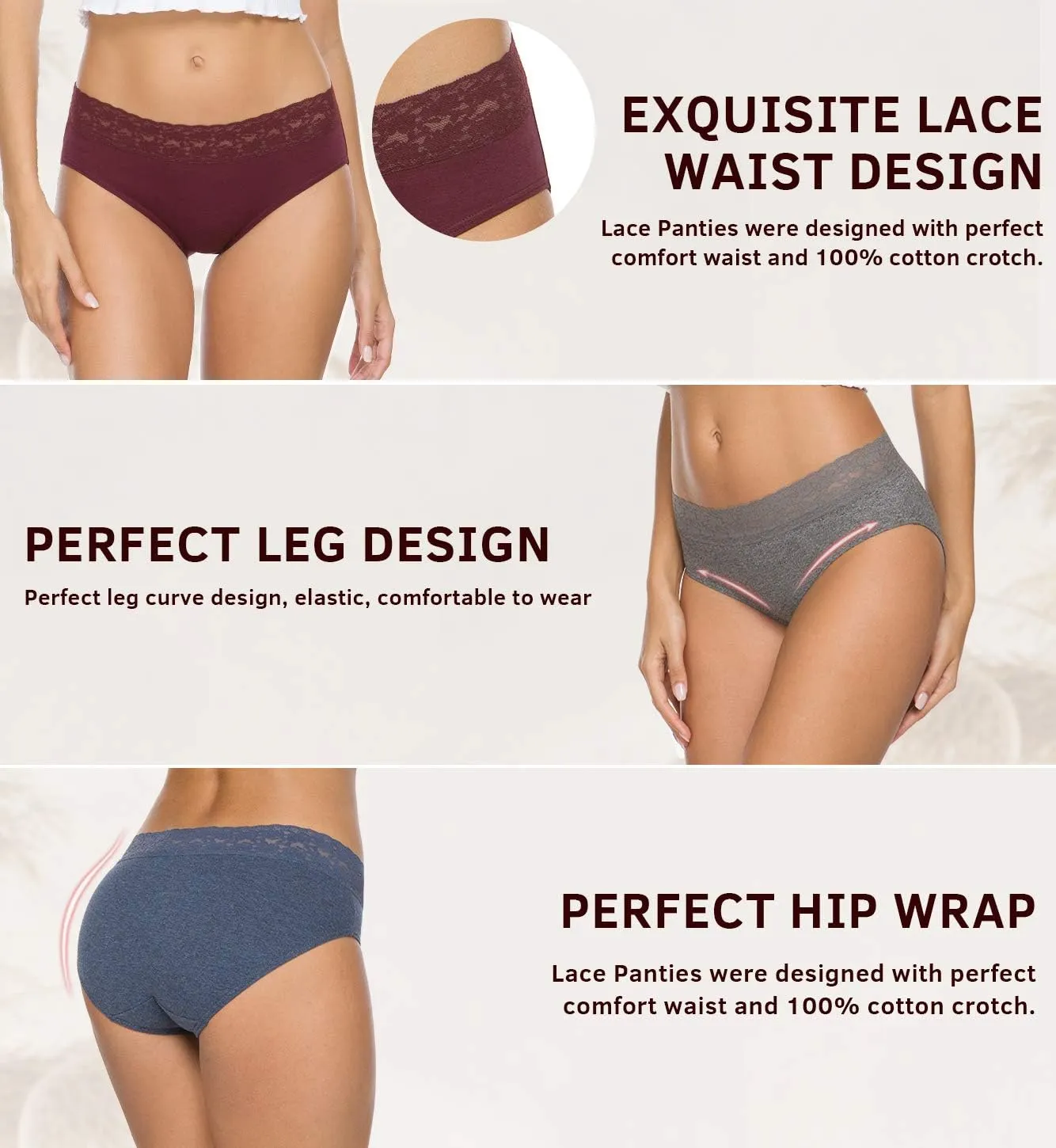 Hipster Panties for Women Underwear Lace Bikini Hip-huggers Panties 5 Pack(218S-Black)