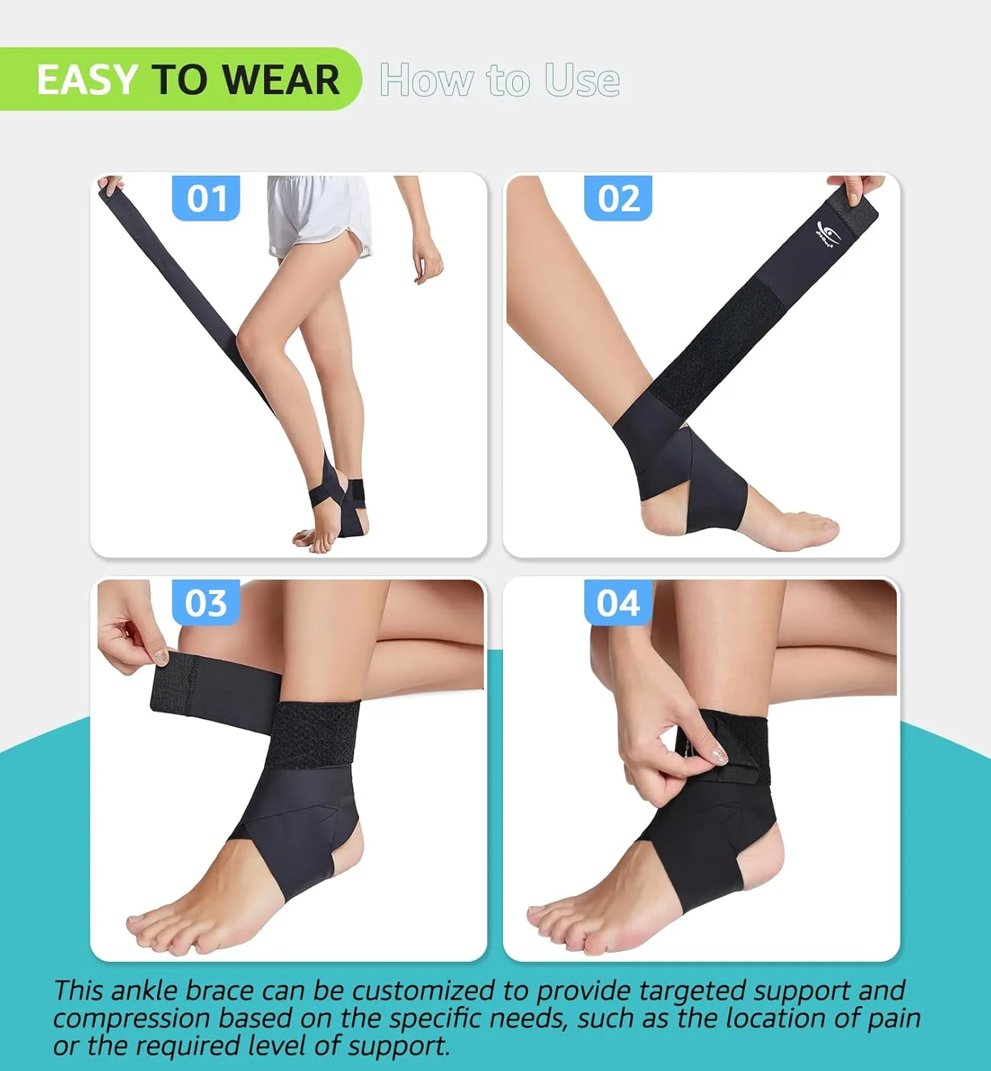HiRui Ultrathin High-Elastic Ankle Wraps Ankle Brace for Men Women Kids, Adjustable Ankle Straps for Running, Football, Basketball, Sprains, Arthritis, Plantar Fasciitis (Black, Medium (Pack of 2))