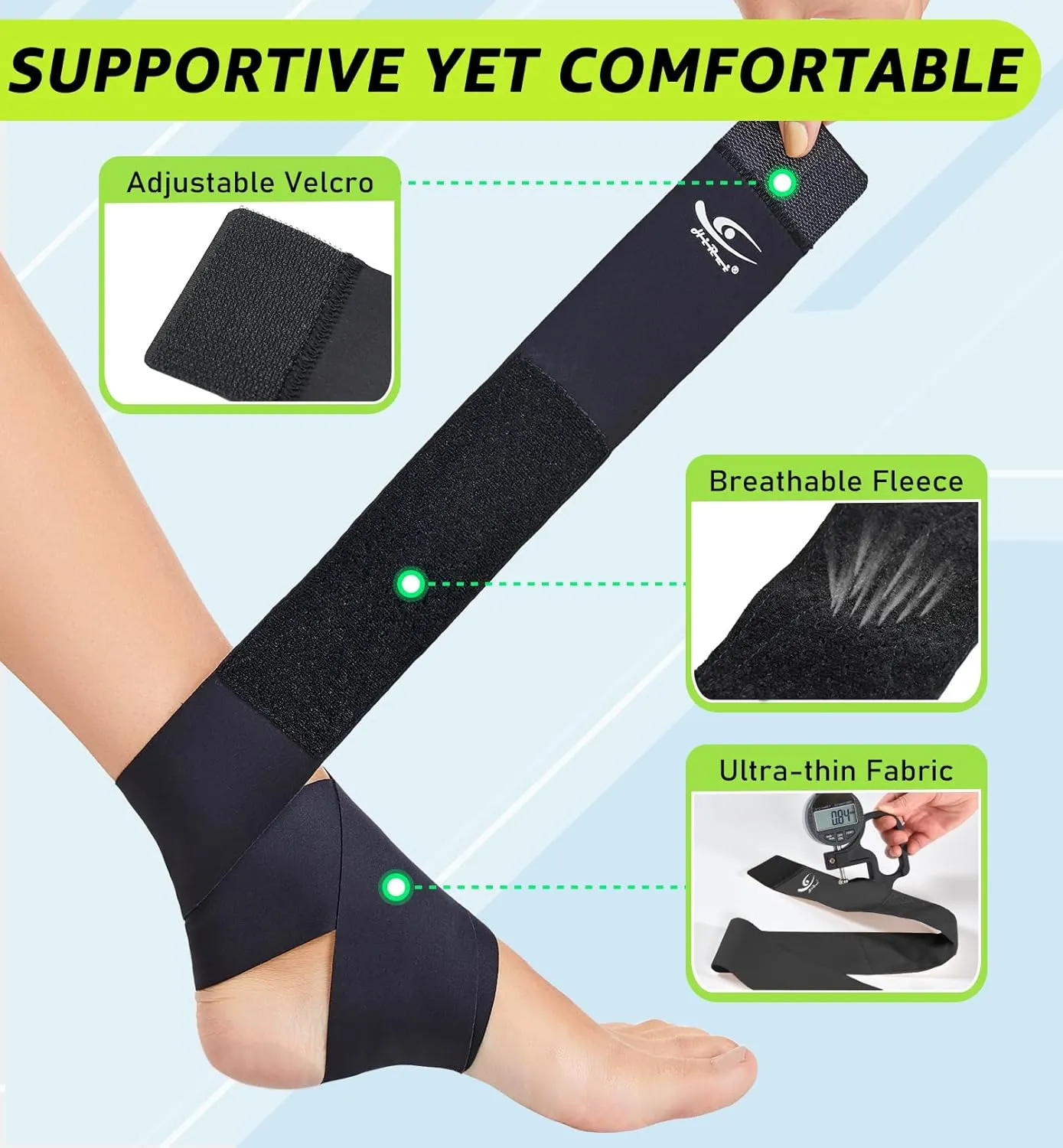 HiRui Ultrathin High-Elastic Ankle Wraps Ankle Brace for Men Women Kids, Adjustable Ankle Straps for Running, Football, Basketball, Sprains, Arthritis, Plantar Fasciitis (Black, Medium (Pack of 2))