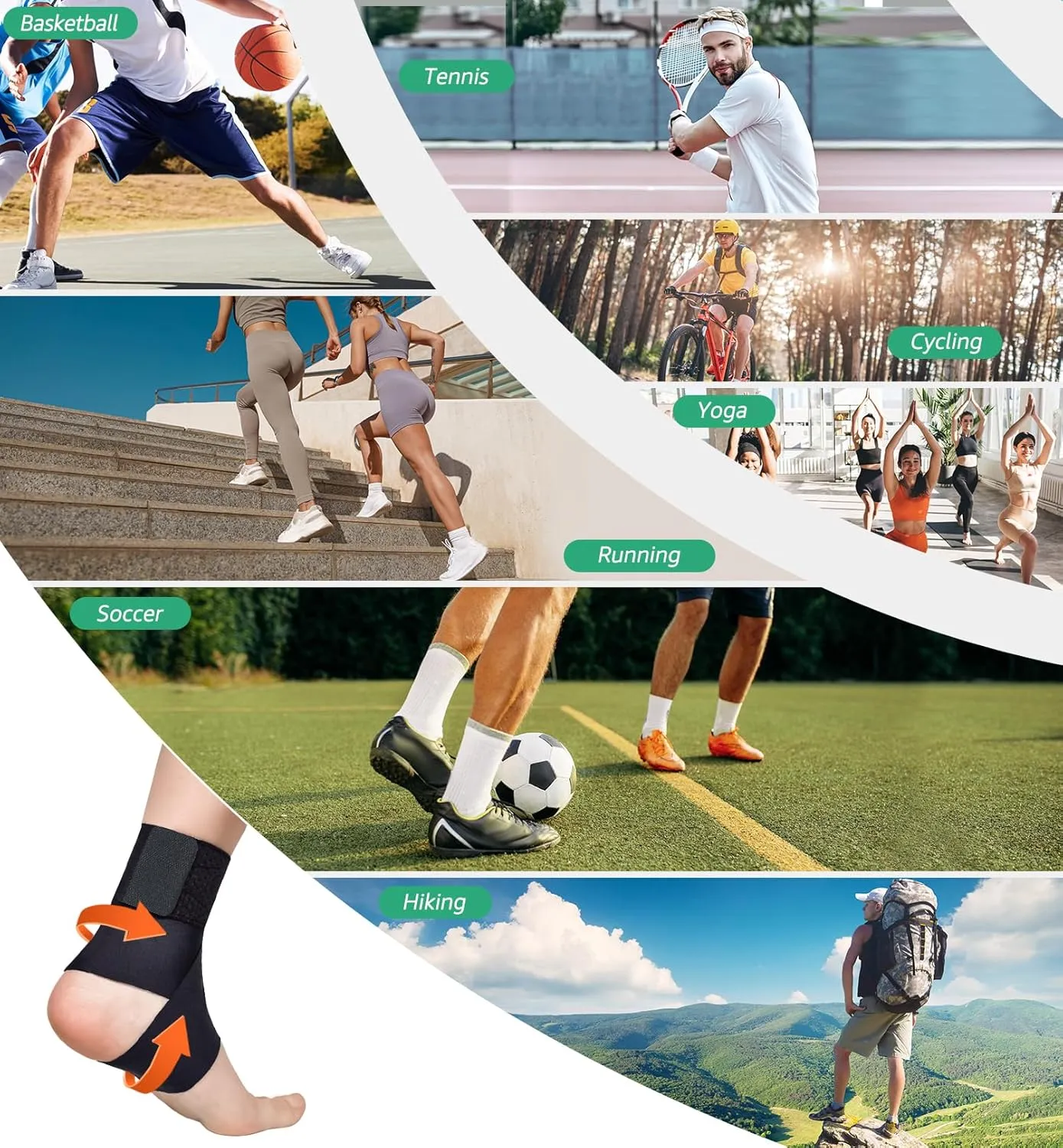 HiRui Ultrathin High-Elastic Ankle Wraps Ankle Brace for Men Women Kids, Adjustable Ankle Straps for Running, Football, Basketball, Sprains, Arthritis, Plantar Fasciitis (Black, Medium (Pack of 2))