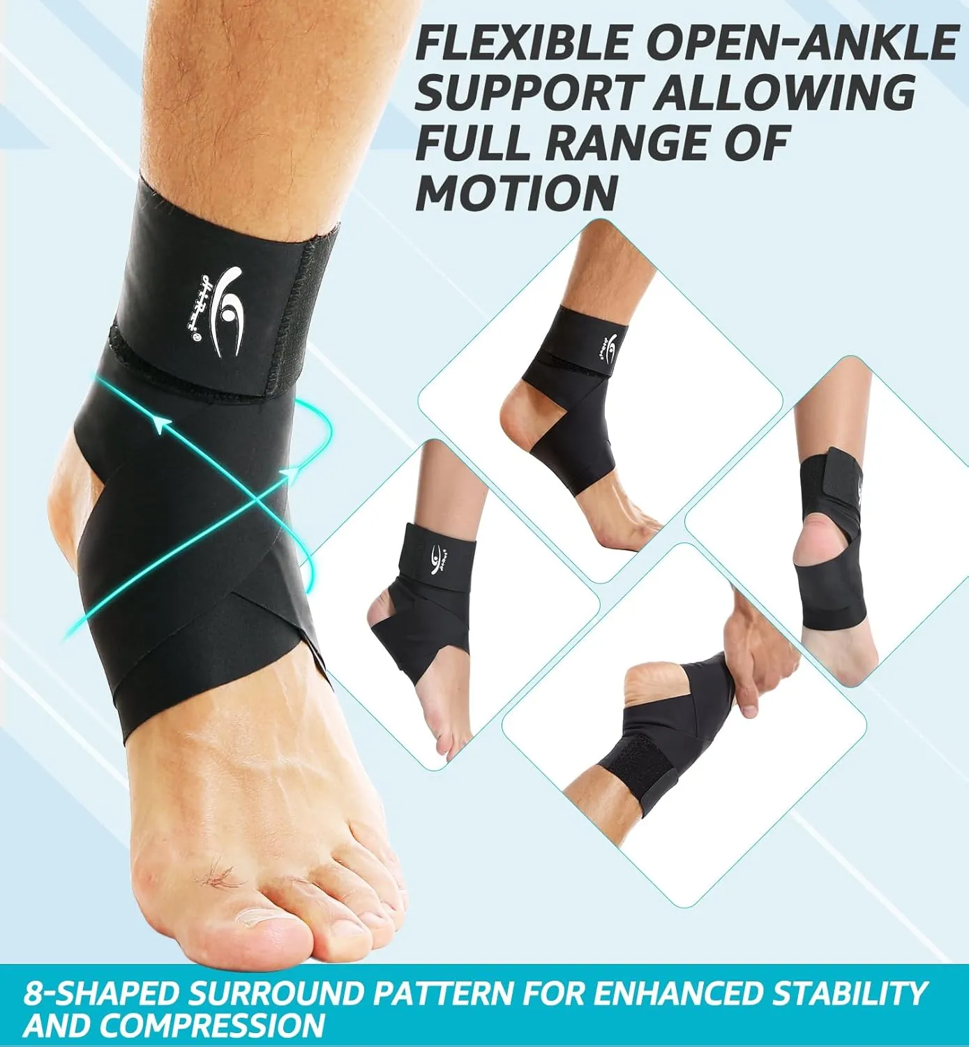 HiRui Ultrathin High-Elastic Ankle Wraps Ankle Brace for Men Women Kids, Adjustable Ankle Straps for Running, Football, Basketball, Sprains, Arthritis, Plantar Fasciitis (Black, Medium (Pack of 2))