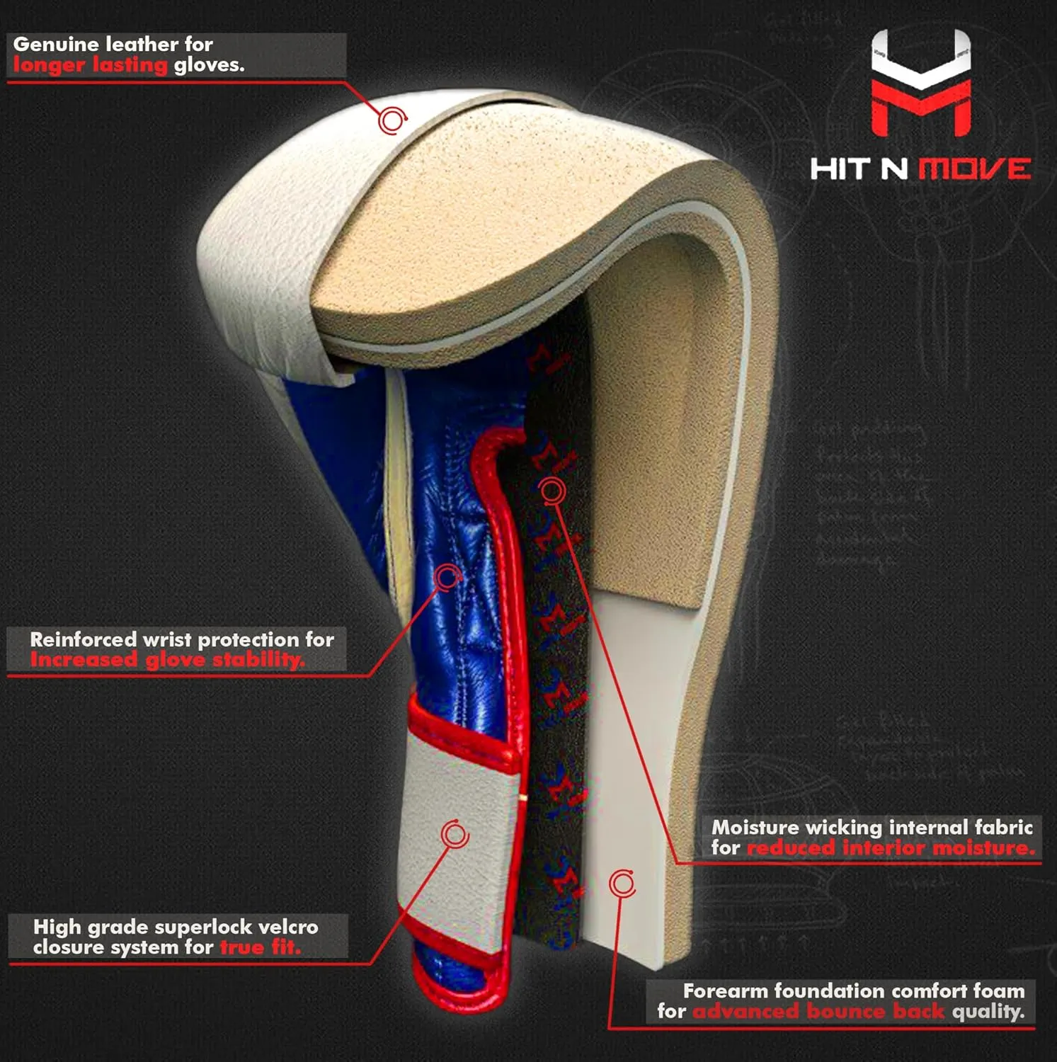 HIT N MOVE All Day Agility Velcro Boxing Gloves
