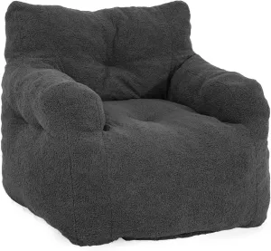Hmlinktt Giant Bean Bag Chair, Comfy Reading Chair Lounge Sofa Chair, Bean Bag Chairs for Adults with Armrests Filling Memory Foam, Large Adult Bean Bag Chair Lazy Sofa for Living Room, Bedroom, Black