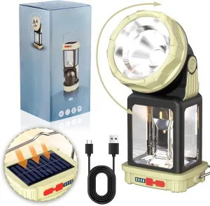 HOMY Electric Lanterns Solar Charging Gray-Green Camping Essentials LED Lights and Rechargeable Flashlight Headlight   Big Lights, 5 Light Mode Brighter Hanging Tent Lights Upgrade