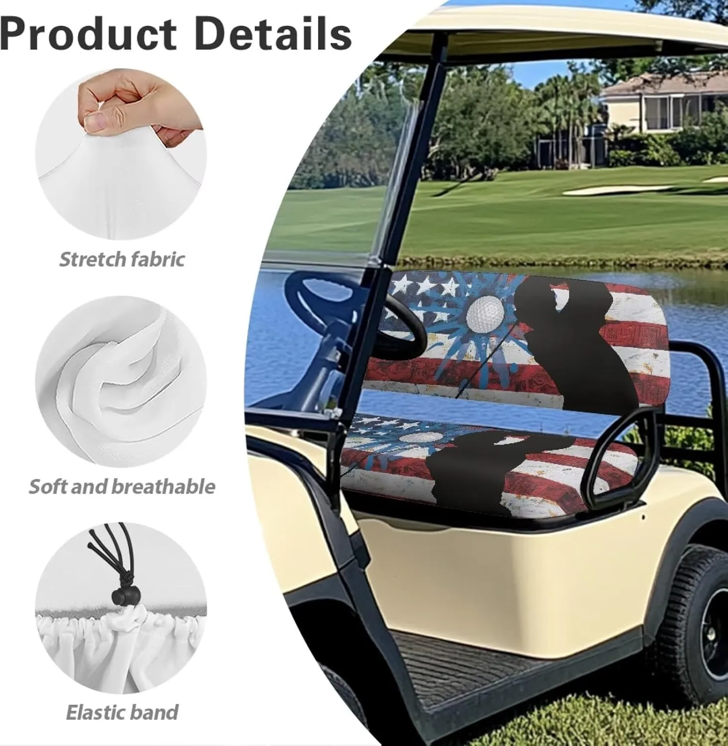Horeset Golf Cart Front Seat Covers for Hot Weather, No Stapler Needed, Golf Cart Seat Covers Set Fit All Golf Cart Brand
