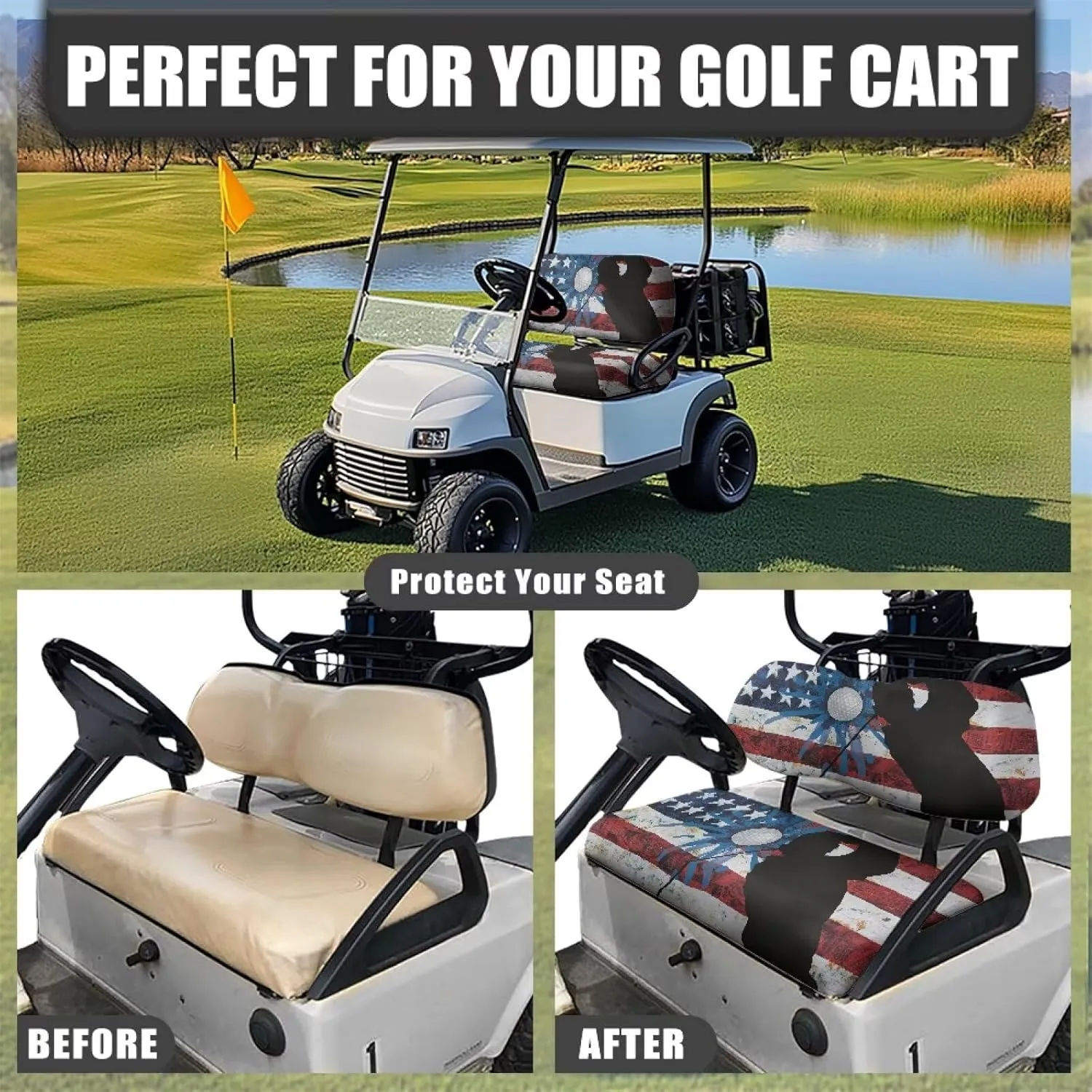 Horeset Golf Cart Front Seat Covers for Hot Weather, No Stapler Needed, Golf Cart Seat Covers Set Fit All Golf Cart Brand