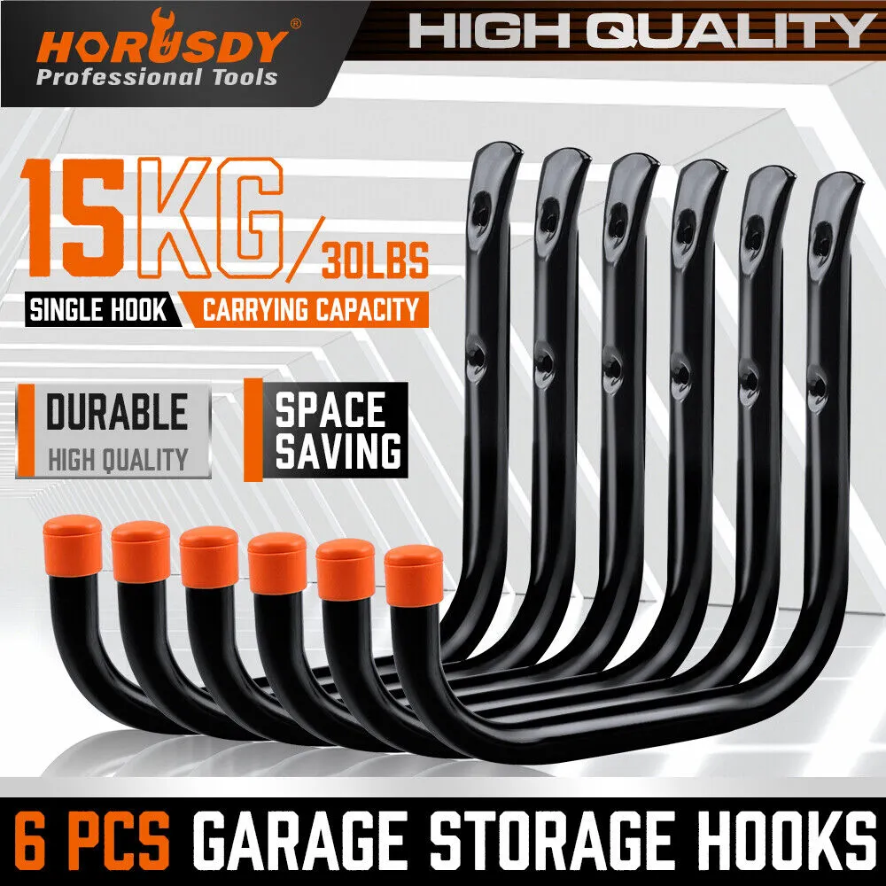 HORUSDY 6Pc Heavy Duty Steel Garage Hooks Set - Wall Mount Storage Rack Hanger