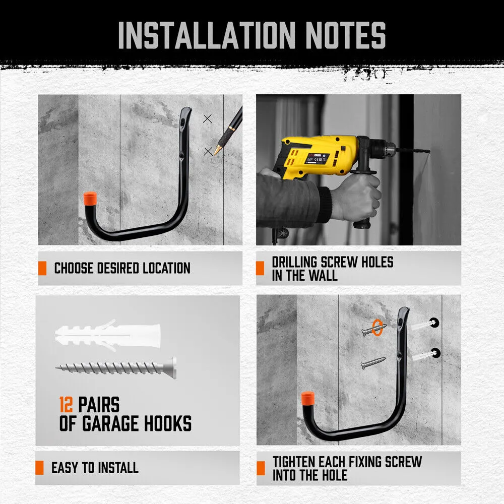 HORUSDY 6Pc Heavy Duty Steel Garage Hooks Set - Wall Mount Storage Rack Hanger