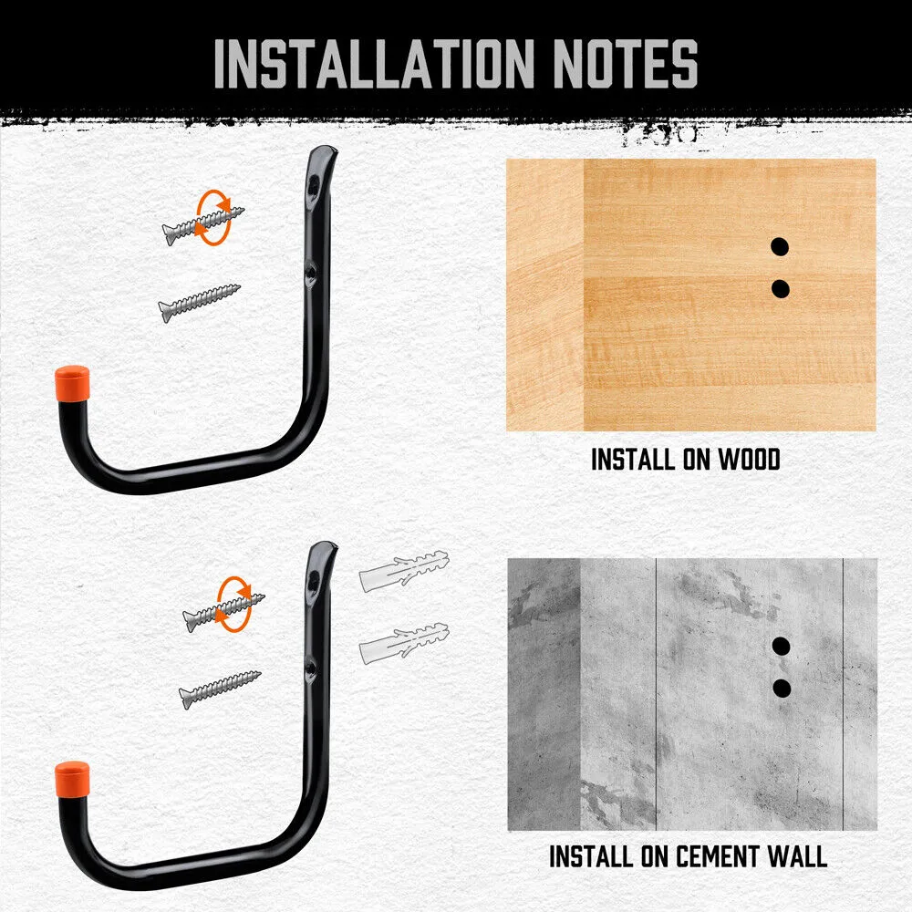 HORUSDY 6Pc Heavy Duty Steel Garage Hooks Set - Wall Mount Storage Rack Hanger