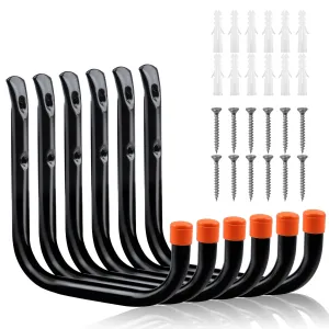 HORUSDY 6Pc Heavy Duty Steel Garage Hooks Set - Wall Mount Storage Rack Hanger