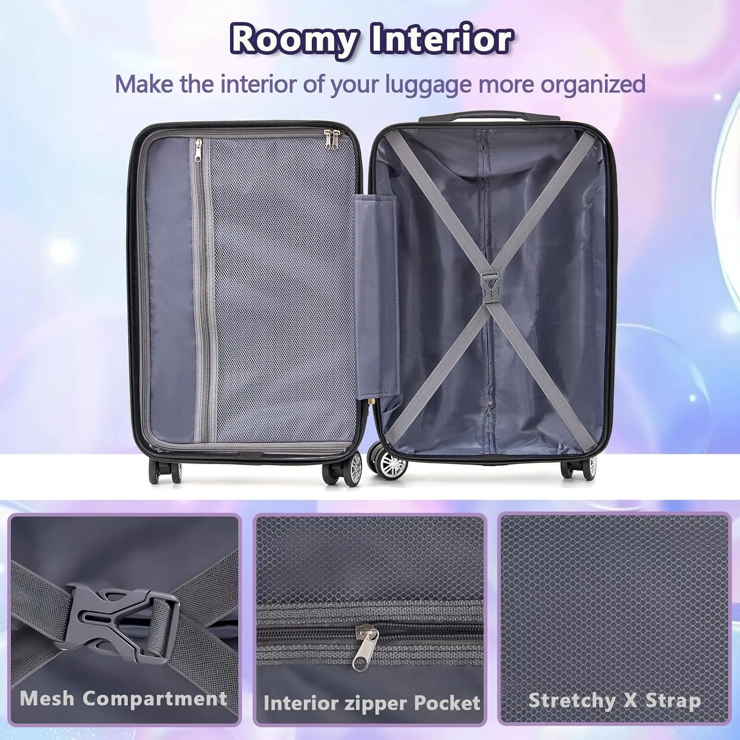 HOUAGI Luggage Sets 3 Piece,Hardshell Luggage Sets with Spinner Wheels,Lightweight Travel Large Suitcase Sets with TSA Lock,Lavender purple(20/24/28in