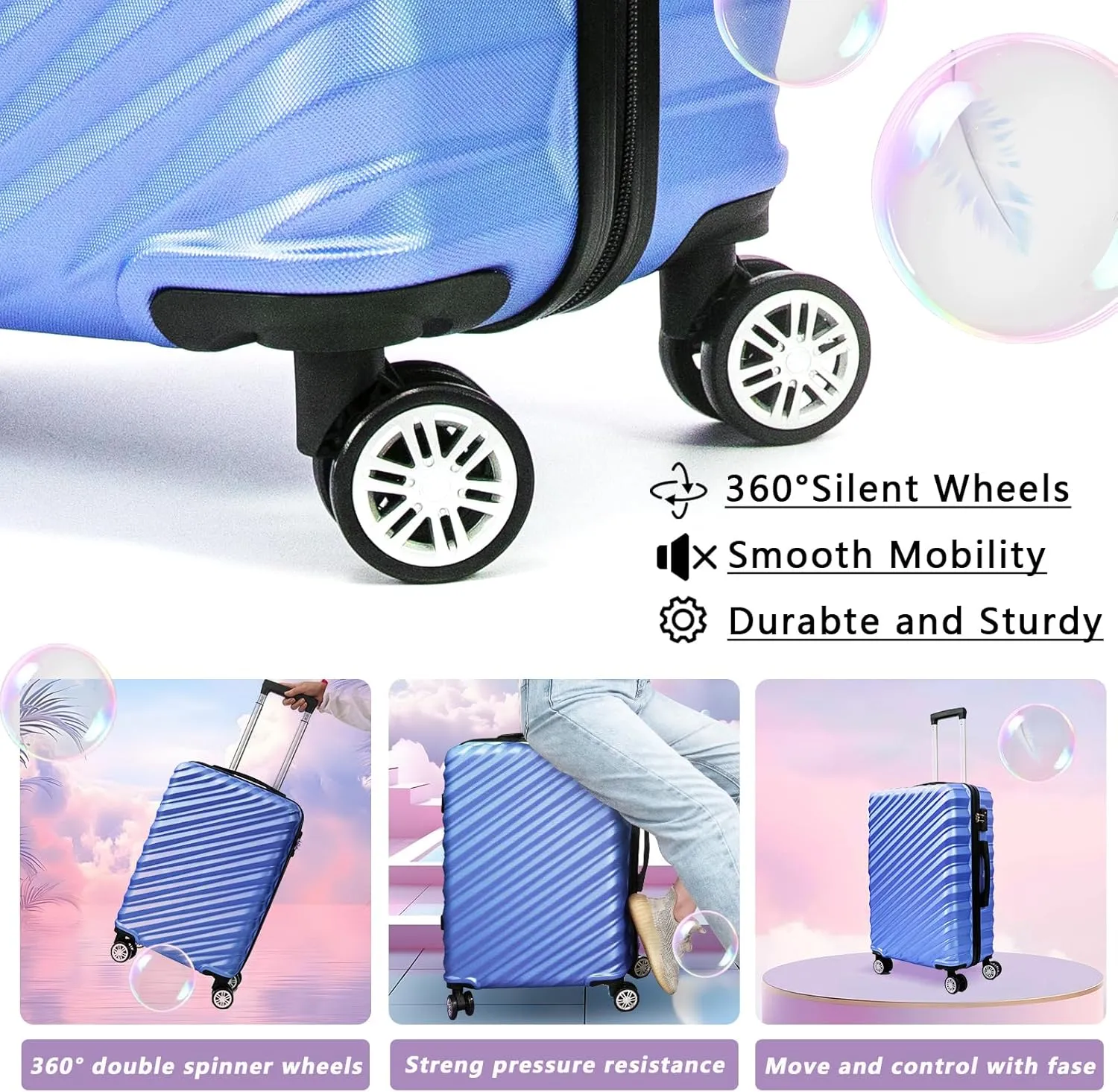 HOUAGI Luggage Sets 3 Piece,Hardshell Luggage Sets with Spinner Wheels,Lightweight Travel Large Suitcase Sets with TSA Lock,Lavender purple(20/24/28in