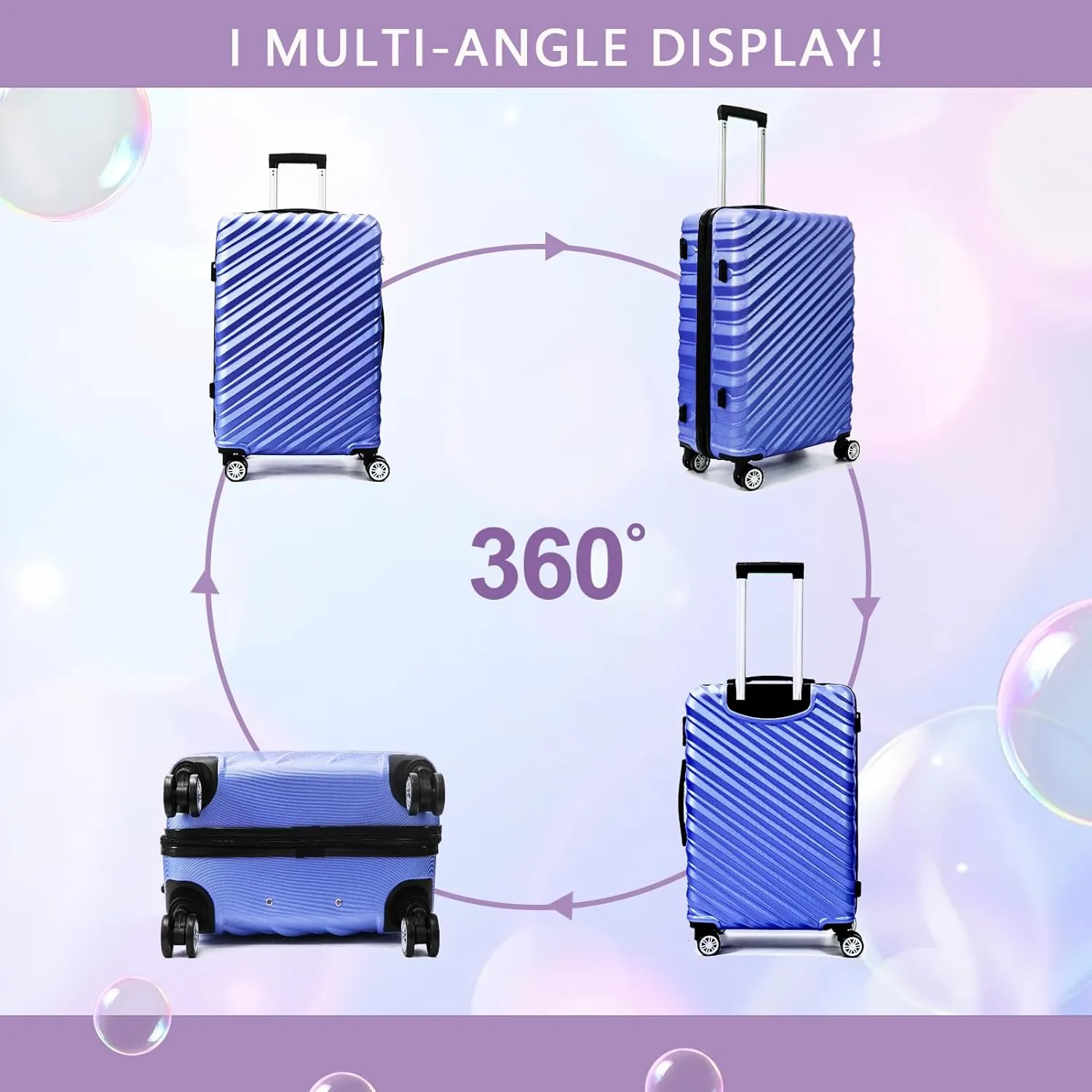 HOUAGI Luggage Sets 3 Piece,Hardshell Luggage Sets with Spinner Wheels,Lightweight Travel Large Suitcase Sets with TSA Lock,Lavender purple(20/24/28in