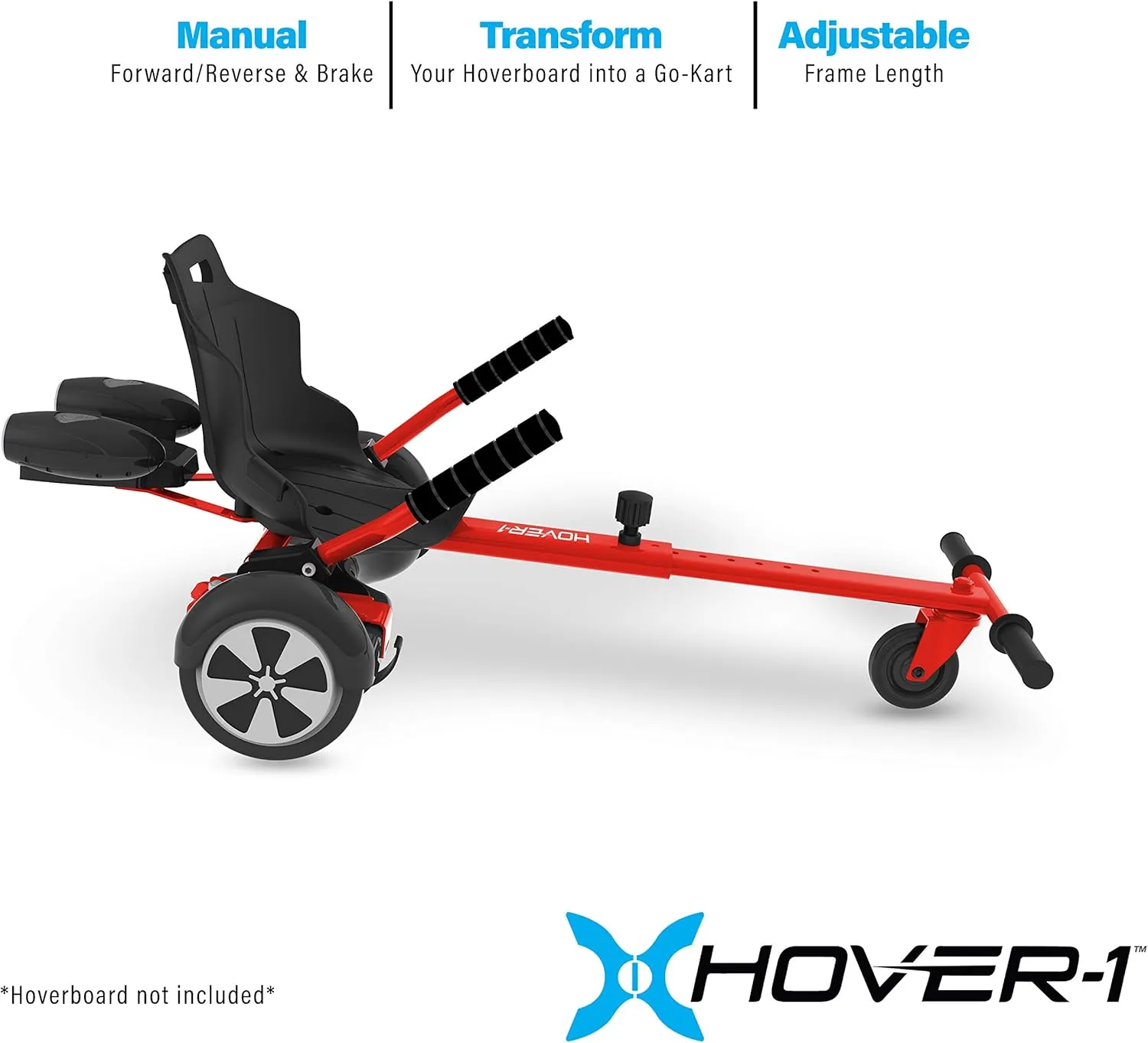 Hover-1 Falcon-1 Buggy Attachment | Turbo LED Lights, Compatible with All 6.5" & 8" Hoverboards, Hand-Operated Rear Wheel Control, Adjustable Frame, Easy Install