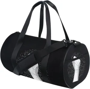Human Hand with a Fist Raised up with White Rays on Dark Duffel Bag, Foldable Canvas Travel Tote for Gym Sports with Inner Pockets, Durable Lightweight Fitness Bag for Overnight Workout