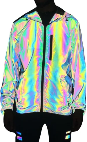 HXBER Rainbow Reflective Jacket for Men and Women Windproof Water Repellent