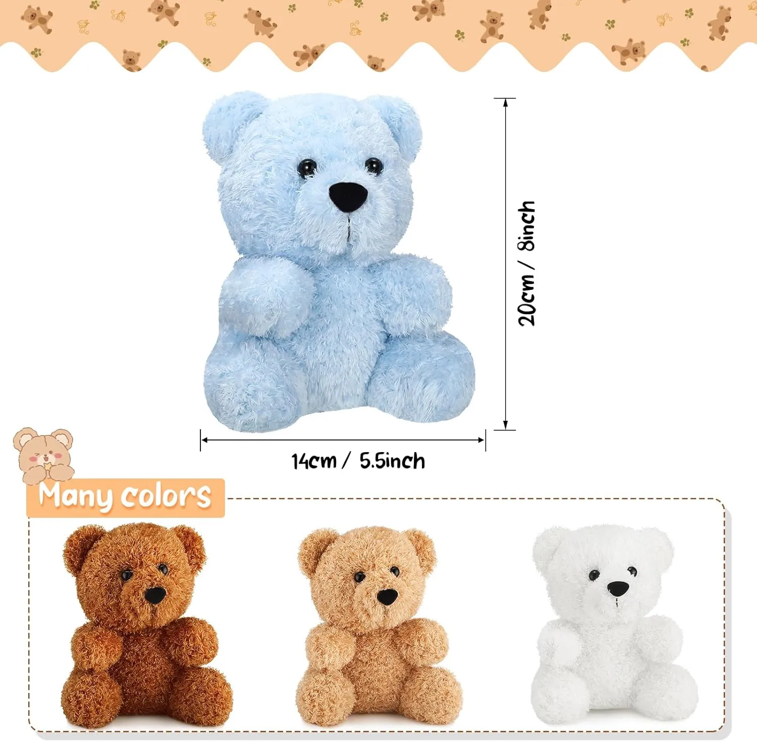 HyDren 4 Packs Cute Bear Stuffed Animals 8 Inch Small Plush Bear Toys Soft Cute Doll Gift for Birthday Wedding Baby Shower Favors Gender Reveal Party Centerpieces(Blue, Brown, Apricot, White)