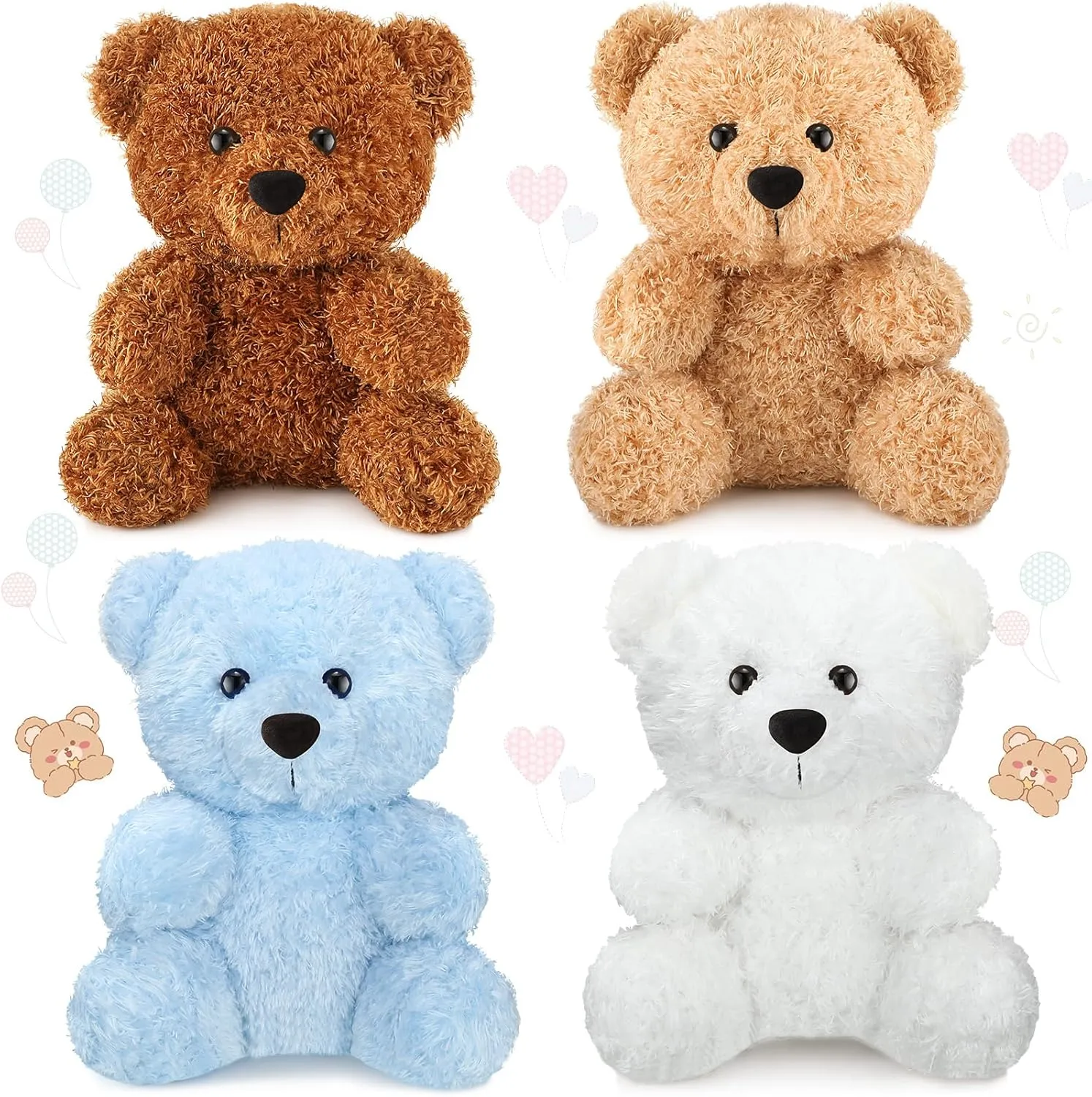 HyDren 4 Packs Cute Bear Stuffed Animals 8 Inch Small Plush Bear Toys Soft Cute Doll Gift for Birthday Wedding Baby Shower Favors Gender Reveal Party Centerpieces(Blue, Brown, Apricot, White)