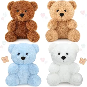 HyDren 4 Packs Cute Bear Stuffed Animals 8 Inch Small Plush Bear Toys Soft Cute Doll Gift for Birthday Wedding Baby Shower Favors Gender Reveal Party Centerpieces(Blue, Brown, Apricot, White)