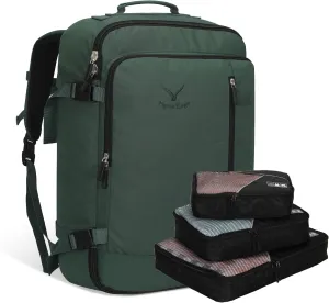 Hynes Eagle Carry on Backpack 38L Large Travel Backpack for Women Flight Approved Weekender Bag Laptop Backpack Men 15 inches Oliver Green with 3PCS Packing Cubes Set Black