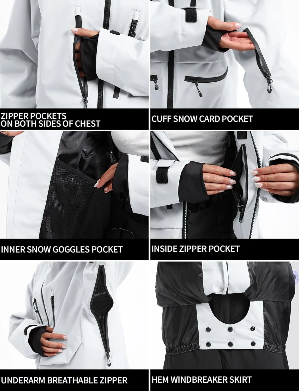 IMPHUT Mens Snowboard Jacket Baggy Womens Ski Jacket Insulated Waterproof Windproof Snow Outerwear Winter Hooded Coat