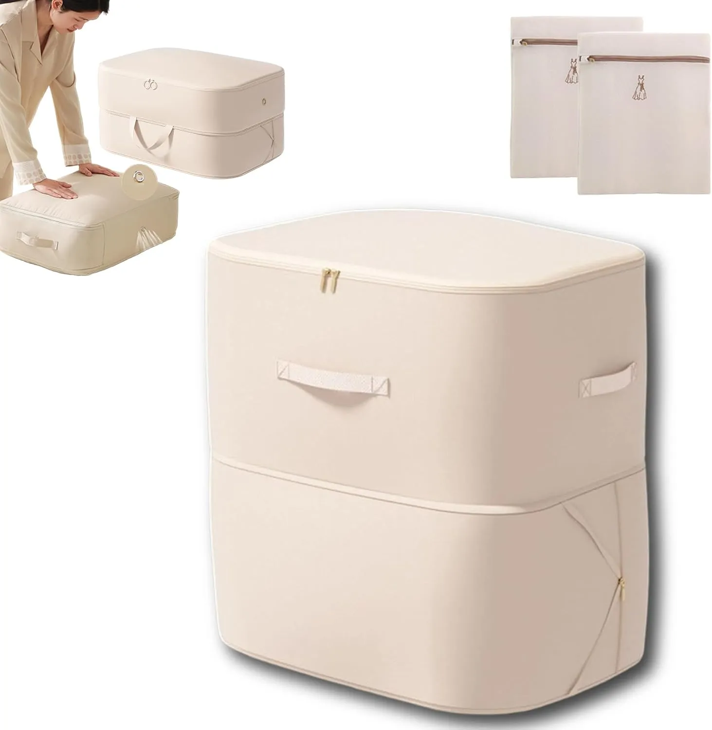 Implicationi Ultra Space Saving Self Compression Organizer, Implicationi Compression Organizer, Large Capacity Compression Bags for Travel, for Clothes, Comforters (Apricot,2Floo21.25*16.53*23.62in)