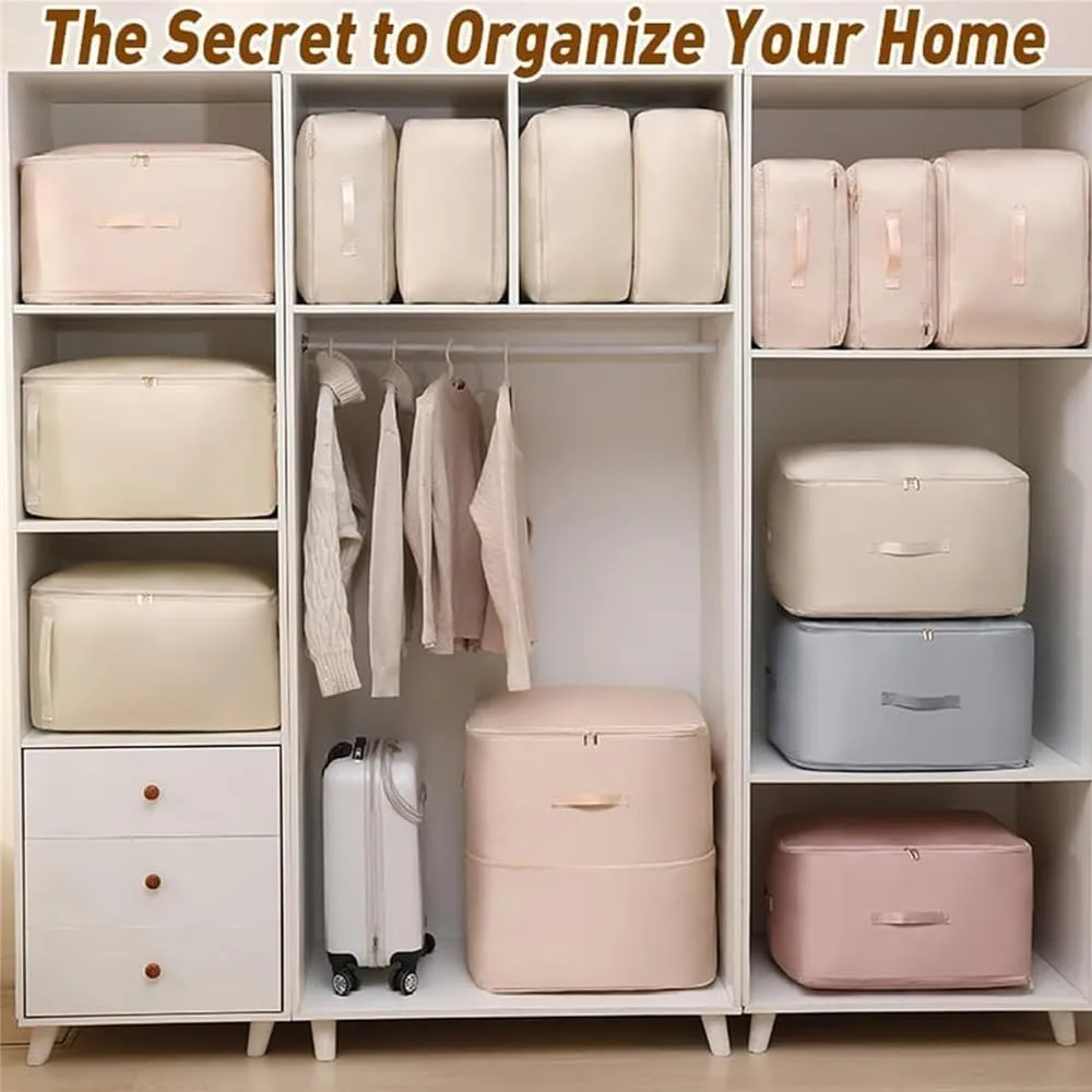 Implicationi Ultra Space Saving Self Compression Organizer, Implicationi Compression Organizer, Large Capacity Compression Bags for Travel, for Clothes, Comforters (Apricot,2Floo21.25*16.53*23.62in)