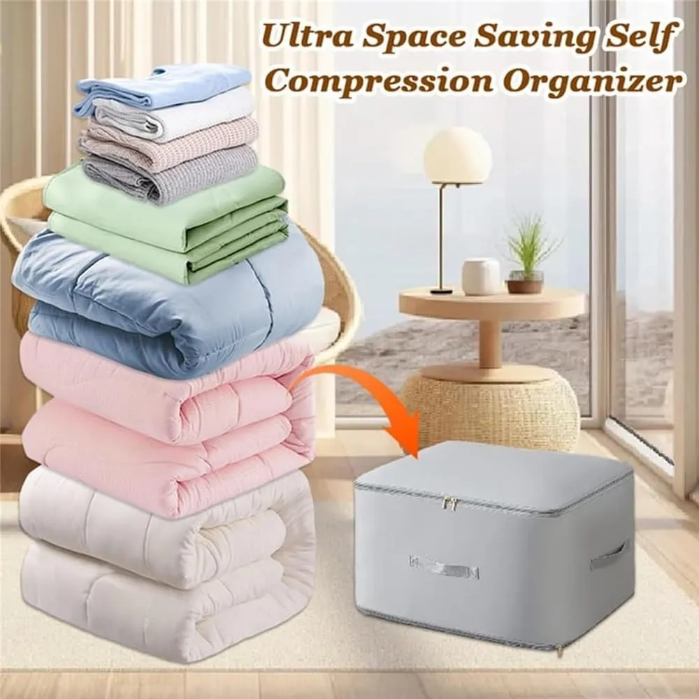 Implicationi Ultra Space Saving Self Compression Organizer, Implicationi Compression Organizer, Large Capacity Compression Bags for Travel, for Clothes, Comforters (Gary,3 Floors 21.25*16.53*23.62in)