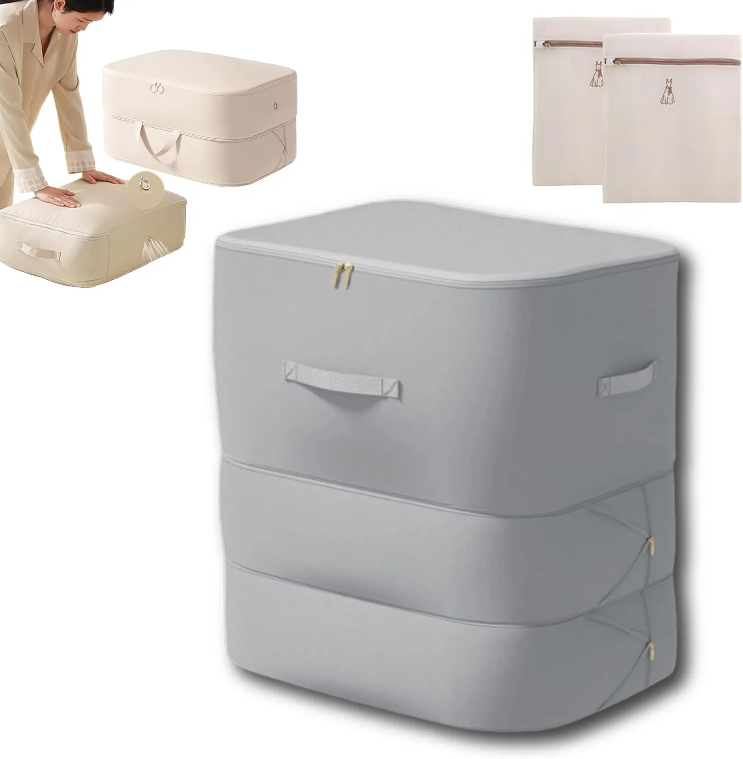 Implicationi Ultra Space Saving Self Compression Organizer, Implicationi Compression Organizer, Large Capacity Compression Bags for Travel, for Clothes, Comforters (Gary,3 Floors 21.25*16.53*23.62in)