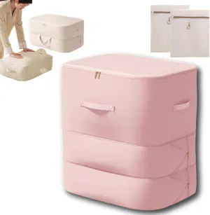 Implicationi Ultra Space Saving Self Compression Organizer, Implicationi Compression Organizer, Large Capacity Compression Bags for Travel, for Clothes, Comforters (Pink,3 Floors 21.25*16.53*23.62in)