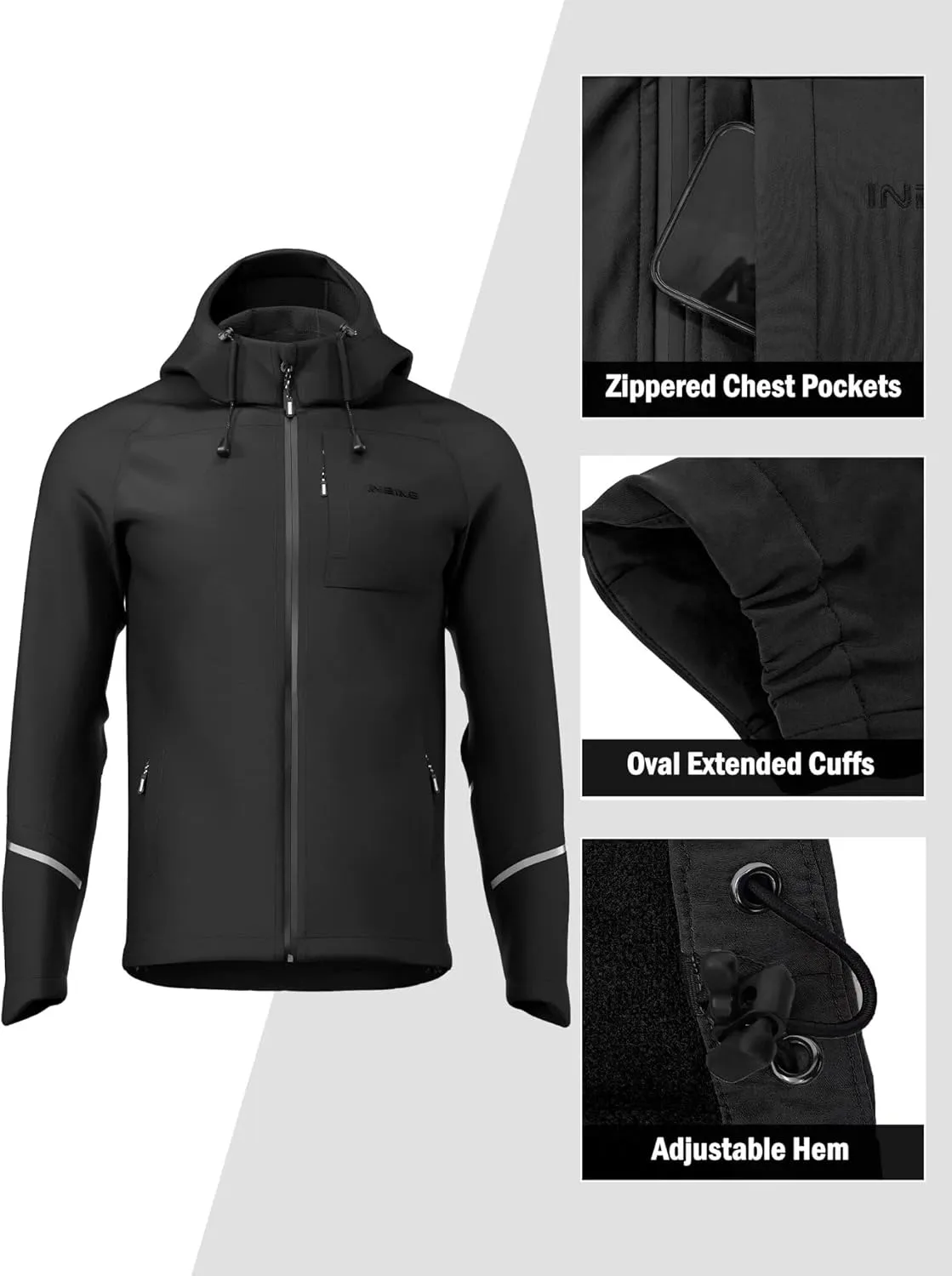 INBIKE Winter Cycling Jackets for Men Thermal Bike Jackets Windproof Cold Weather Hooded Jacket for Biking Running Hiking