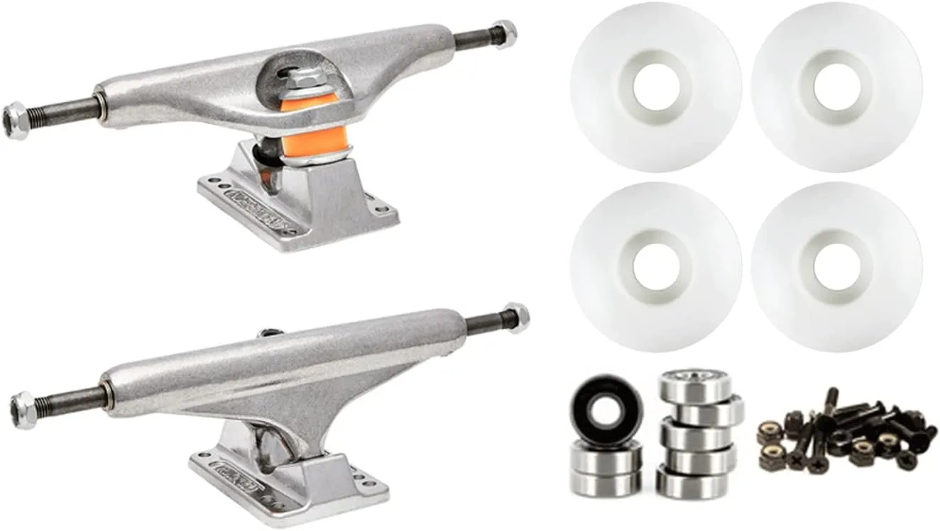 Independent 159 (8.75") Skateboard Trucks 56mm White Wheels and Bearings Combo Package