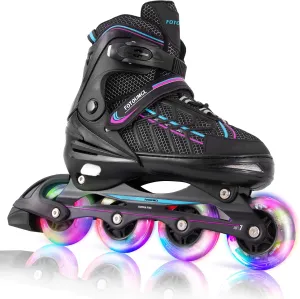 Inline Skates for Kids and Youth, Adjustable, Light Up Wheels, Beginner, Black, US 1-5, Girls