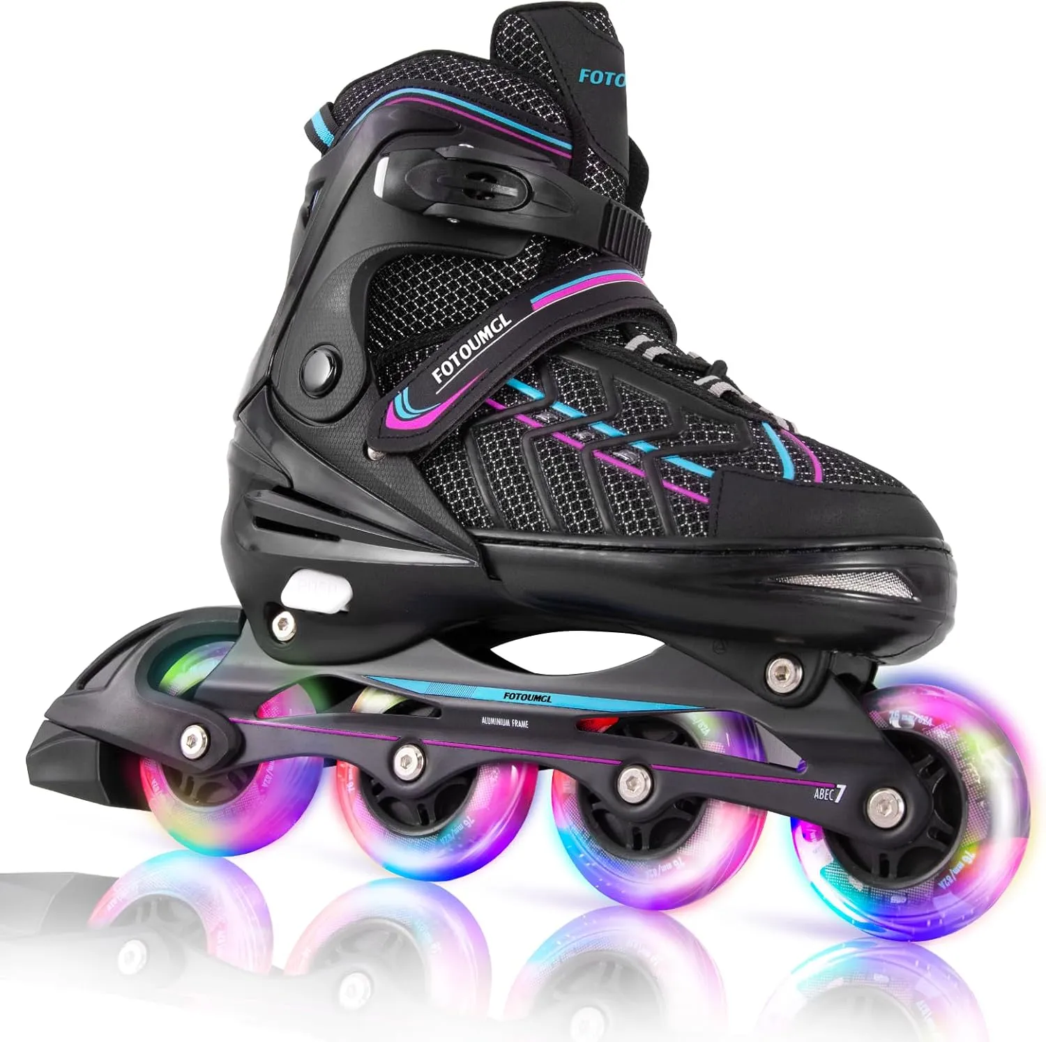 Inline Skates for Kids and Youth, Adjustable, Light Up Wheels, Beginner, Black, US 1-5, Girls