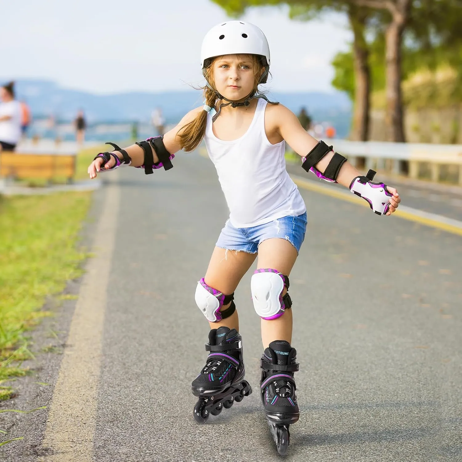 Inline Skates for Kids and Youth, Adjustable, Light Up Wheels, Beginner, Black, US 1-5, Girls