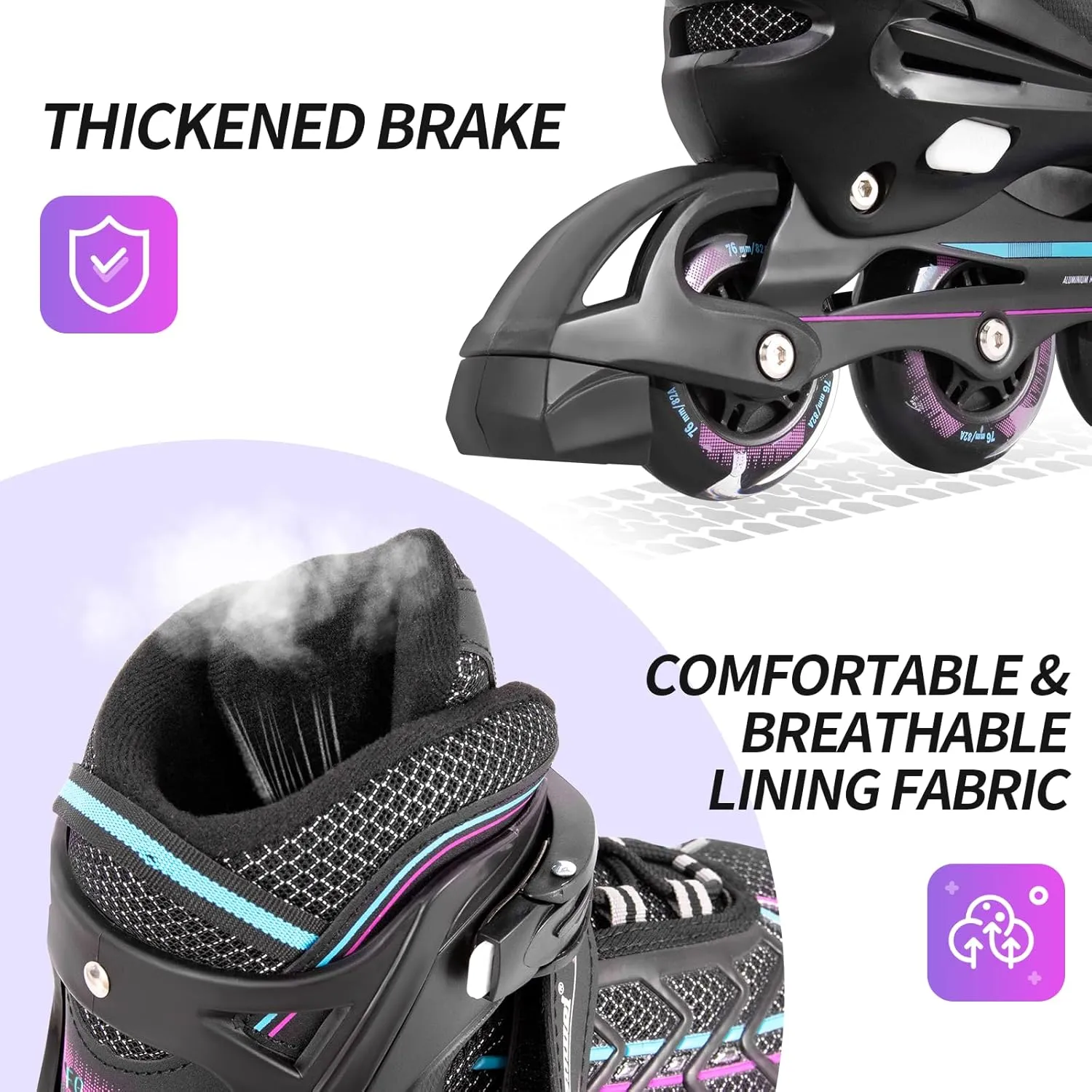 Inline Skates for Kids and Youth, Adjustable, Light Up Wheels, Beginner, Black, US 1-5, Girls