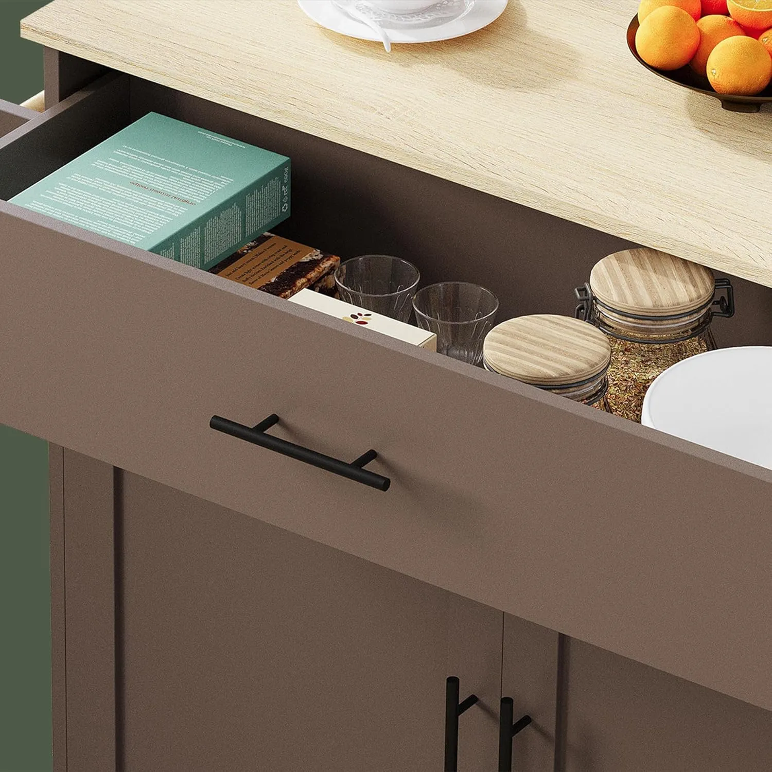 IRONCK Rolling Kitchen Island Table on Wheels with Solid Wood Top, Drop Leaf, Drawer and Storage Cabinet, 47" W Kitchen Cart with Spice & Towel Rack, Dark Gray