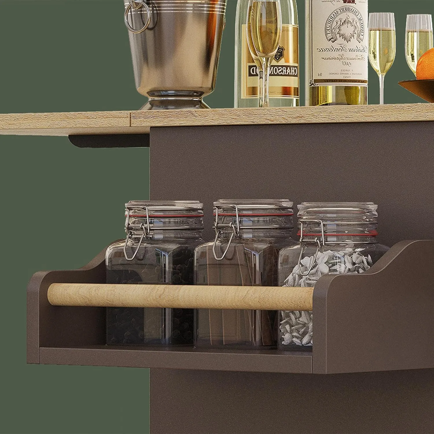 IRONCK Rolling Kitchen Island Table on Wheels with Solid Wood Top, Drop Leaf, Drawer and Storage Cabinet, 47" W Kitchen Cart with Spice & Towel Rack, Dark Gray