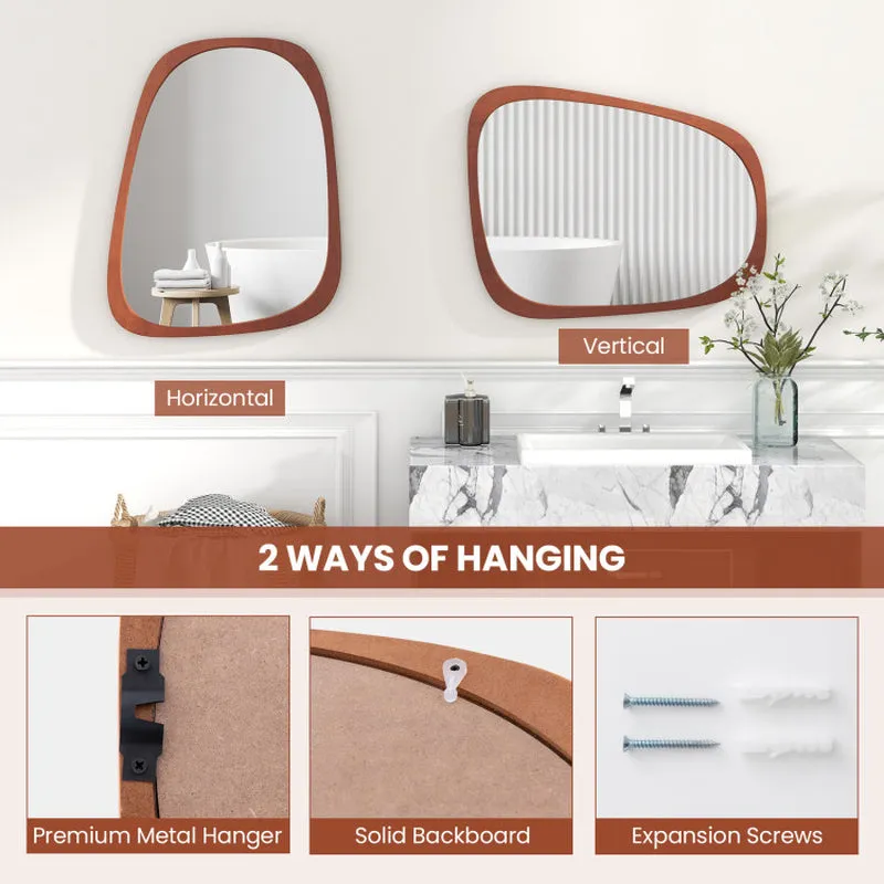 Irregular Shaped Wall Mirror with Rustic Frame