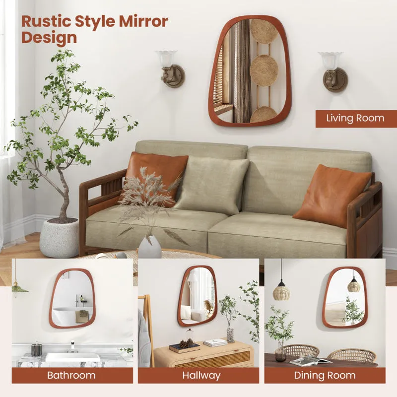 Irregular Shaped Wall Mirror with Rustic Frame