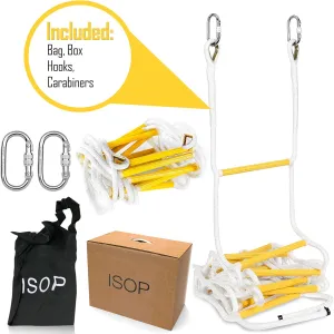 ISOP Outdoor Climbing Rope Ladder - Compact Portable Safety Rope Ladders - Hanging Rope with Hooks for Teens & Adults - Exercise Rope Ladder for Swing Set & Tree House