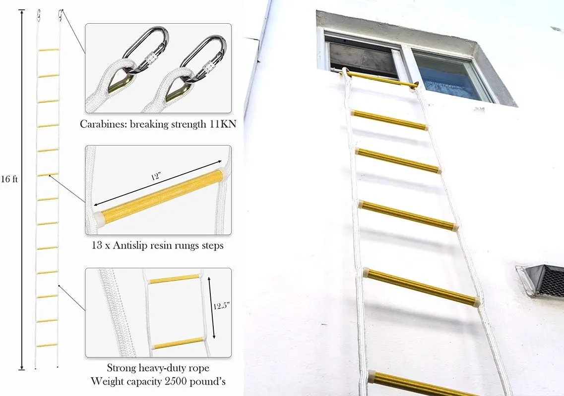 ISOP Outdoor Climbing Rope Ladder - Compact Portable Safety Rope Ladders - Hanging Rope with Hooks for Teens & Adults - Exercise Rope Ladder for Swing Set & Tree House