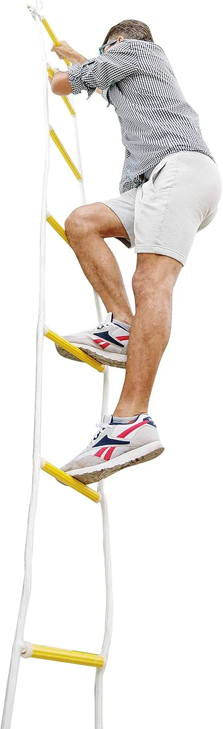 ISOP Outdoor Climbing Rope Ladder - Compact Portable Safety Rope Ladders - Hanging Rope with Hooks for Teens & Adults - Exercise Rope Ladder for Swing Set & Tree House